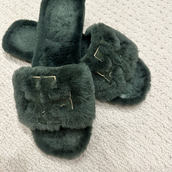 TORY BURCH DOUBLE T SHEARLING SLIDE - Picture 2 of 5
